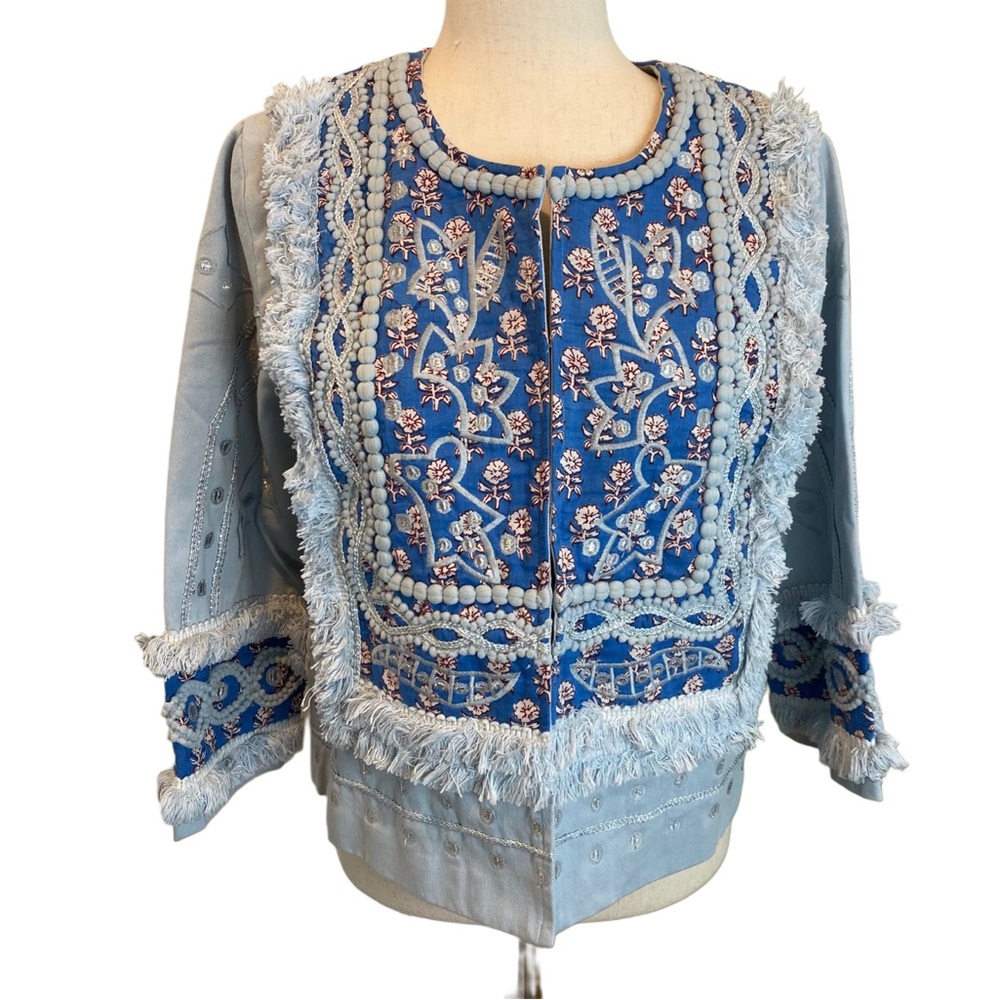 Women’s Indigo Moon 🌙 Light Blue and Floral 3/4 Sleeve Jacket Size Small NWT